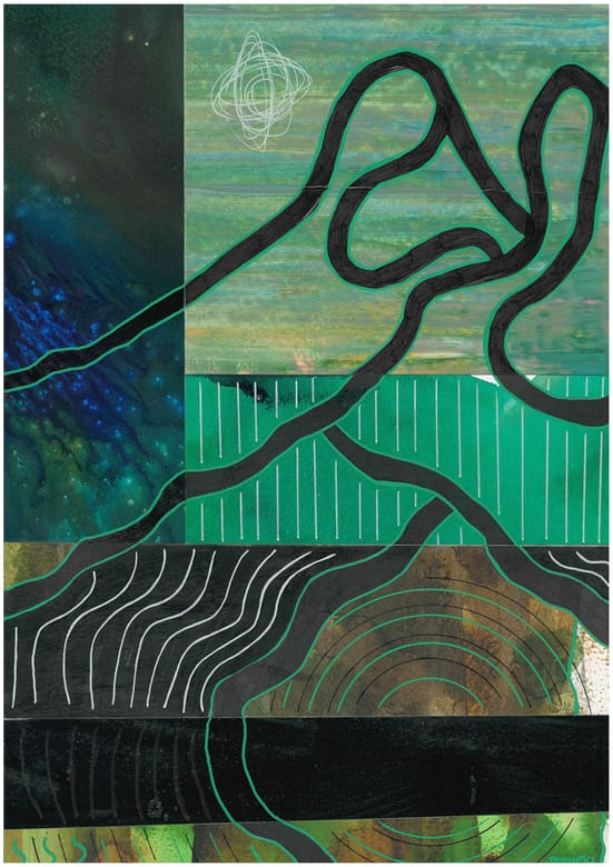Calm Above, Chaos Below, Mixed media on paper