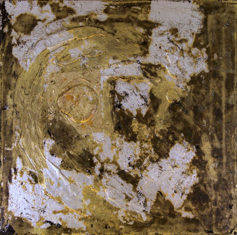 Cosmic Eruption, Acrylic, gold and silver leaf on canvas